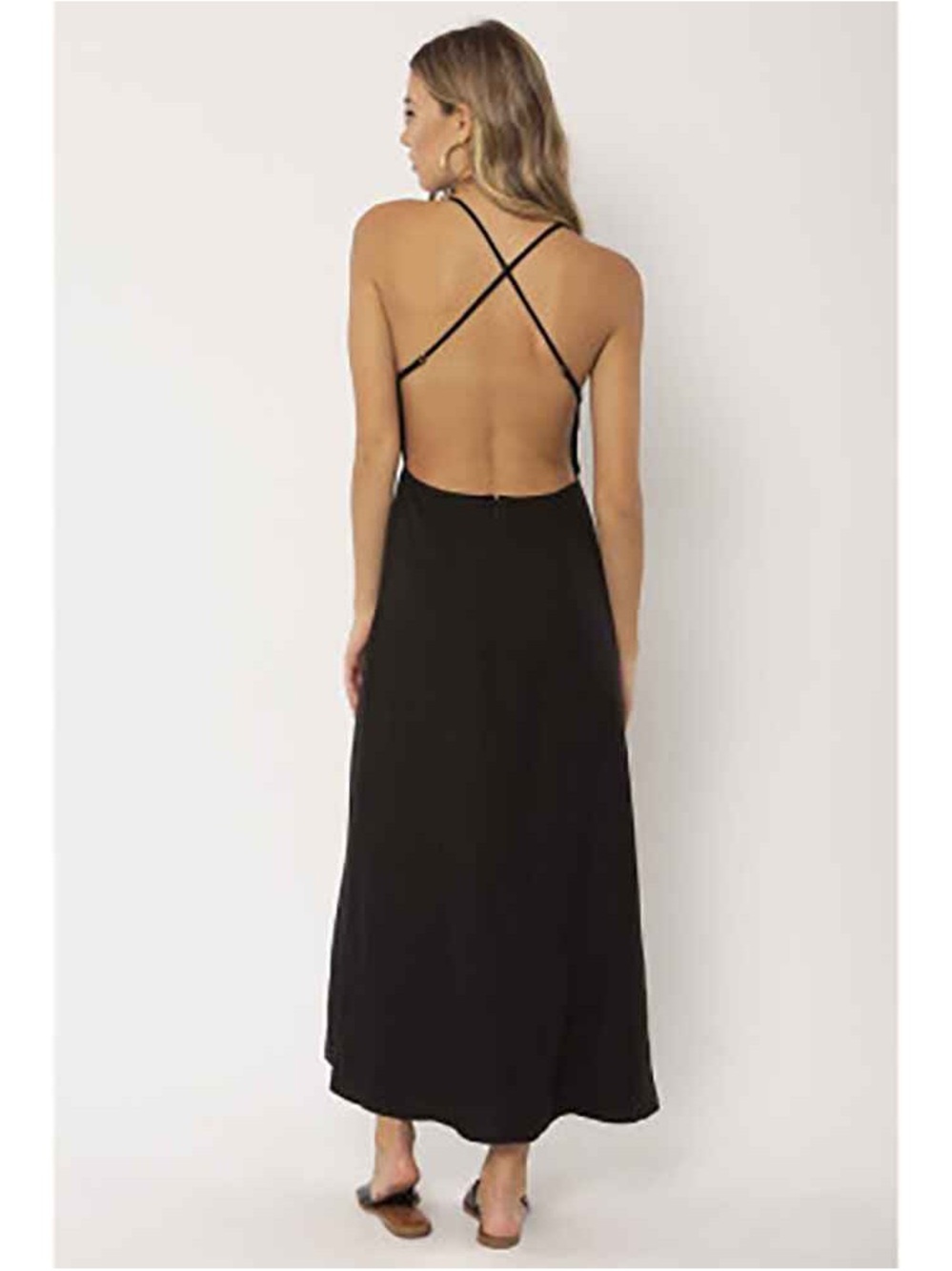 Amuse Society Black Cross-Back Backless Maxi Dress